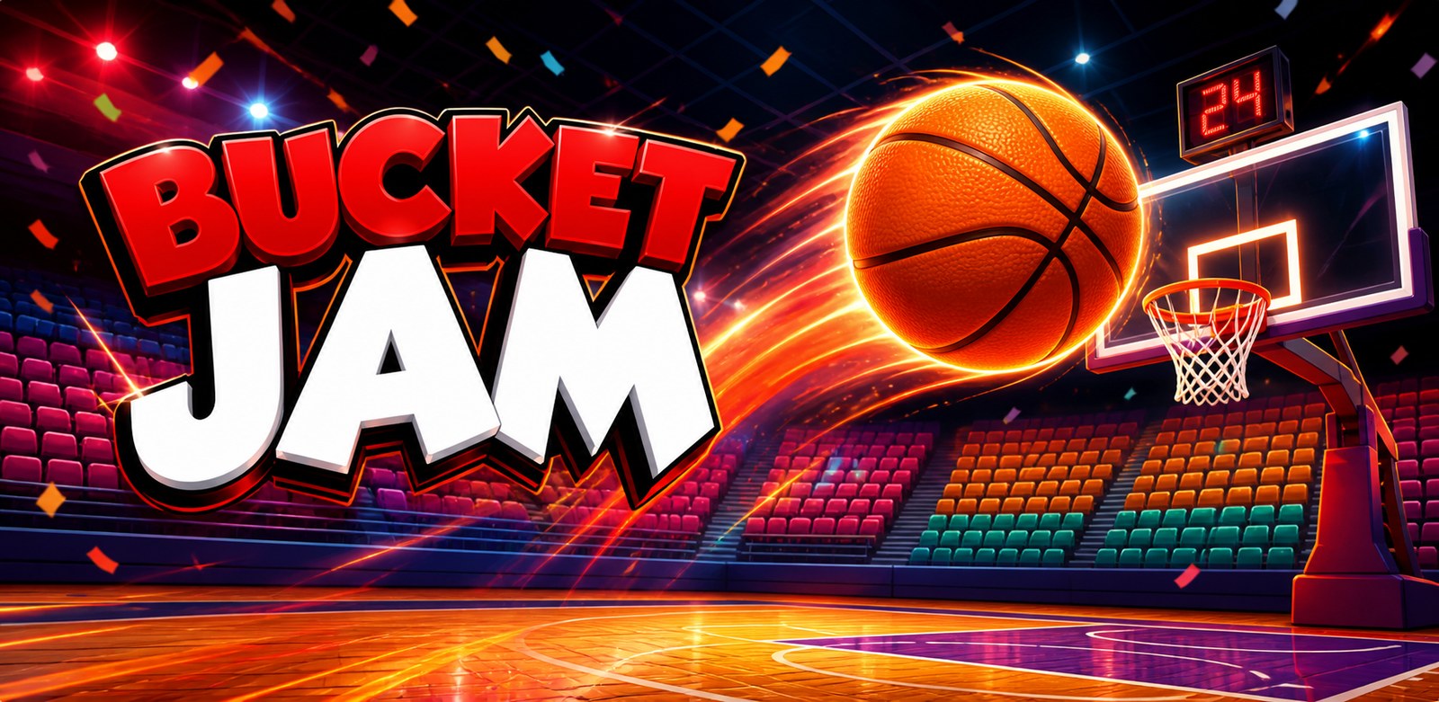 Bucket Jam &mdash; a basketball flying into the hoop as the shot clock runs down