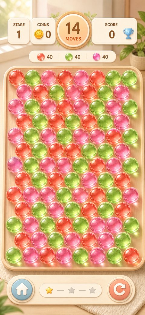 A full tray of red, green and pink marbles with the colour quotas above it