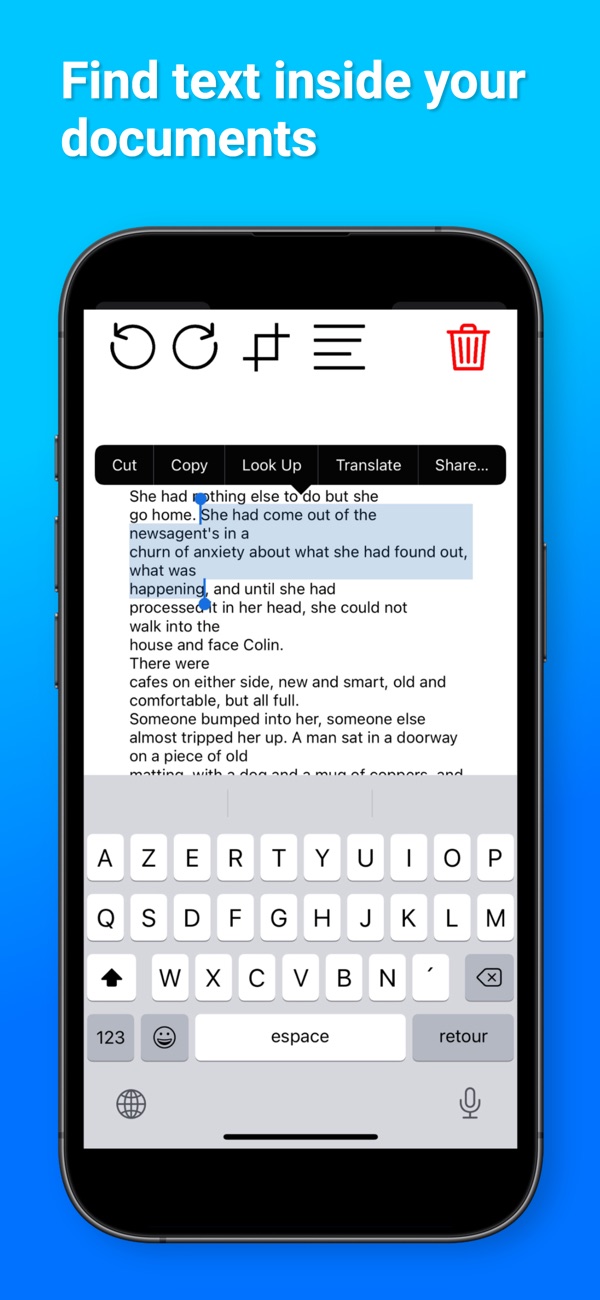 Text extracted by OCR, selectable and searchable inside a scan