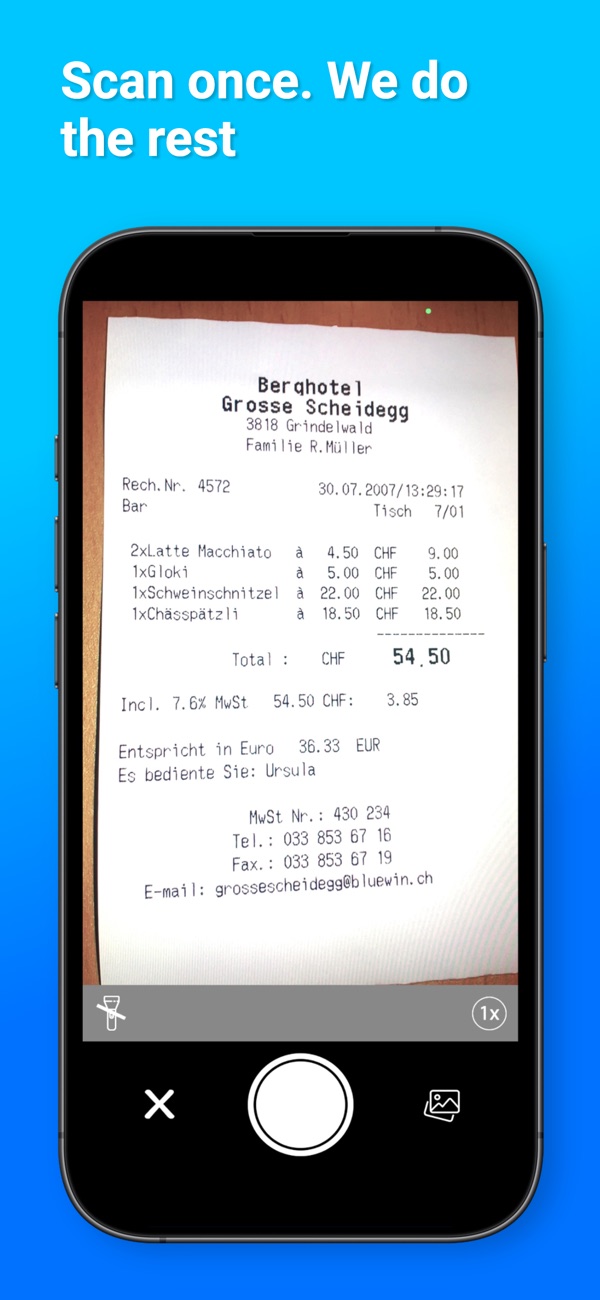Scanning a receipt, edges detected automatically