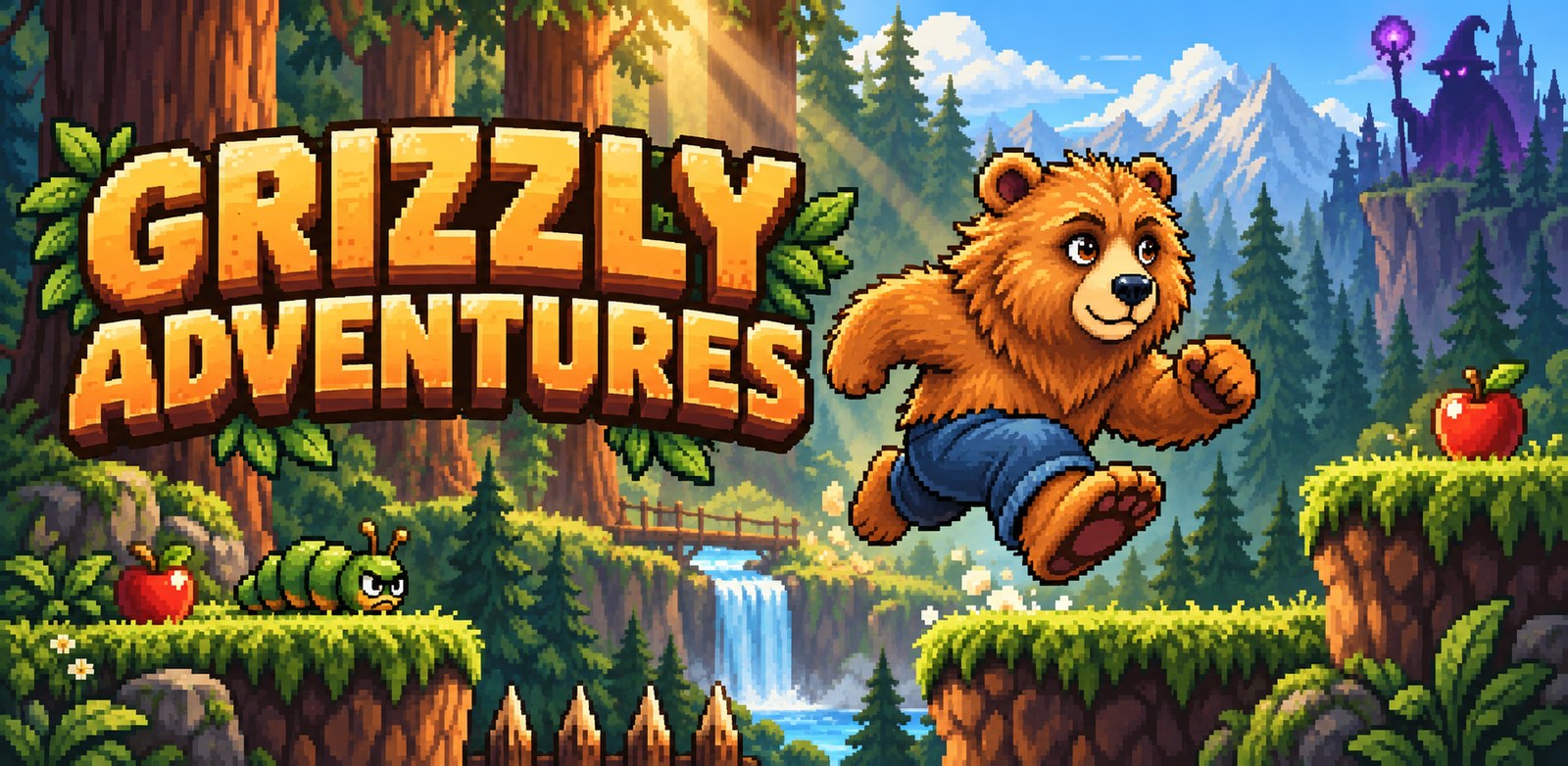 Grizzly Adventures &mdash; the bear running through the forest, the sorcerer watching from his castle