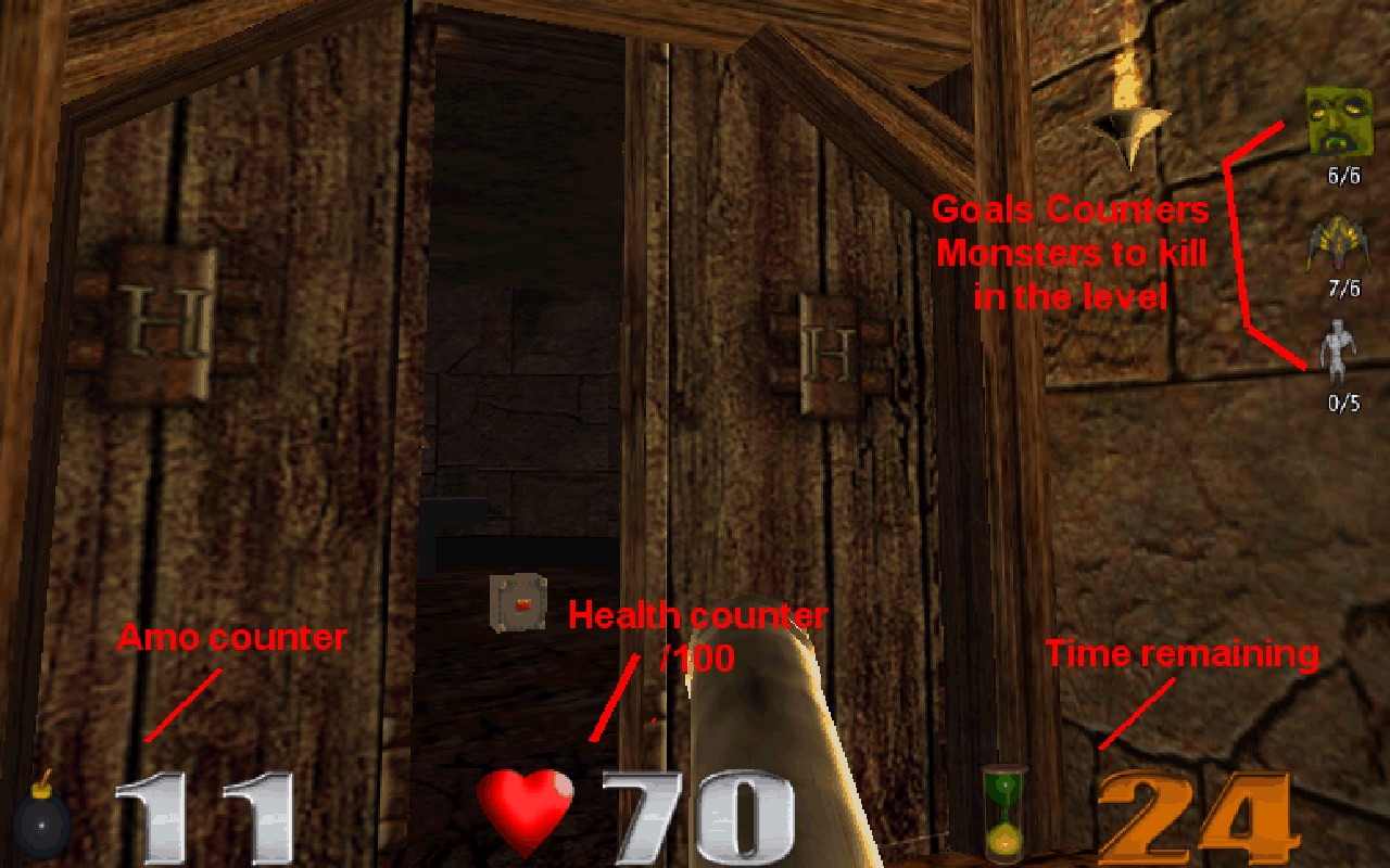 Halloween 3D HUD: ammo, health, timer and level goals