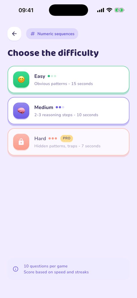 Difficulty picker: easy, medium and hard, with the seconds you get on each