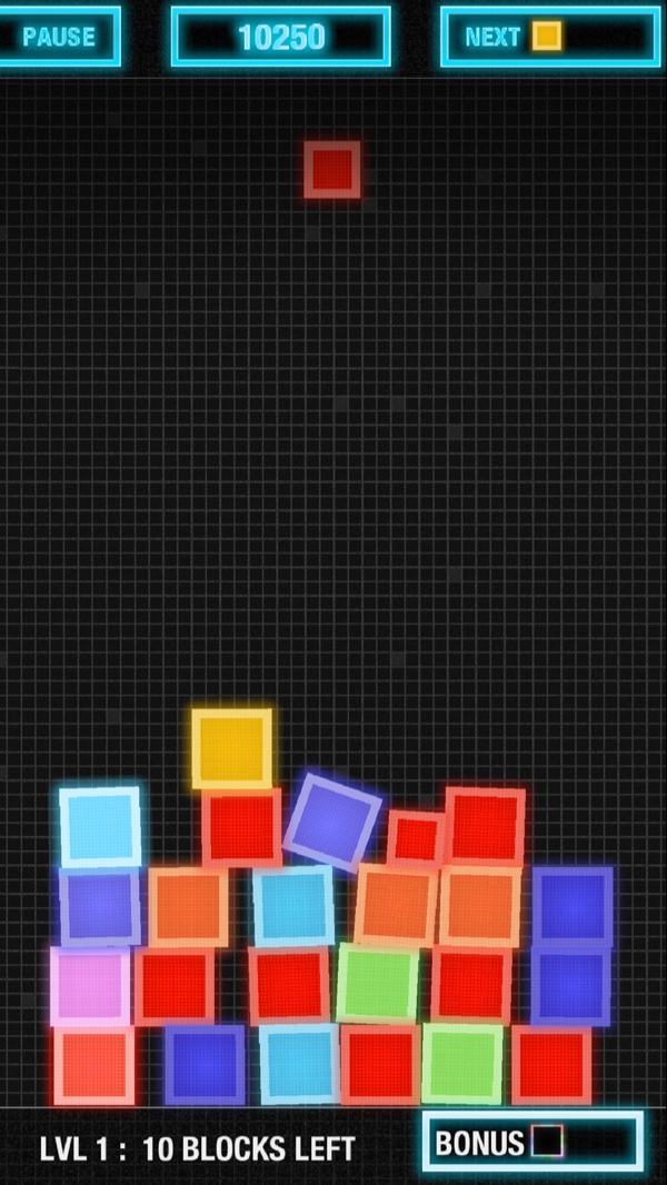 Light Fields gameplay: falling block over a colored pile