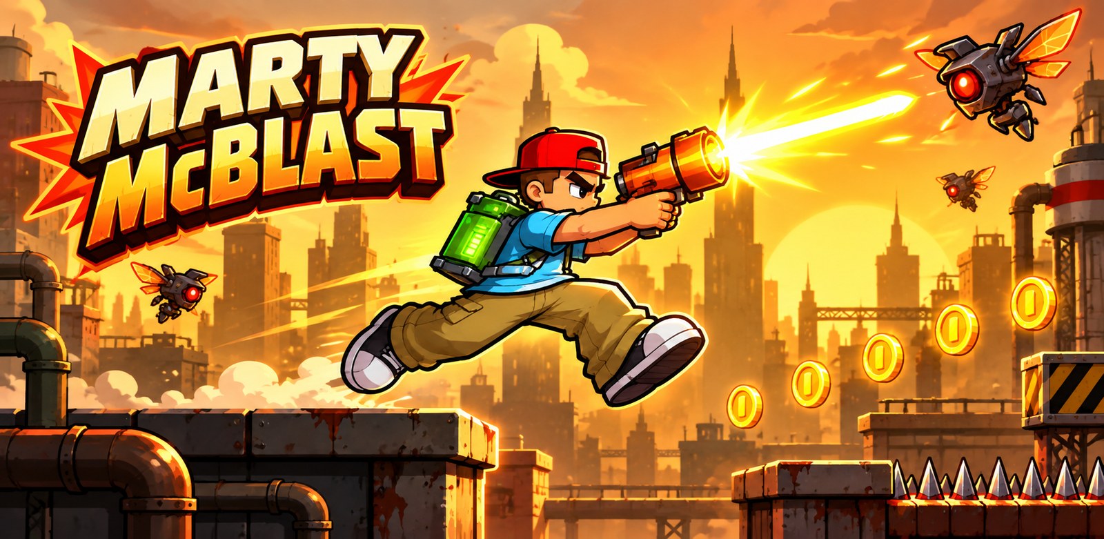 Marty McBlast &mdash; run and gun across a burning city skyline