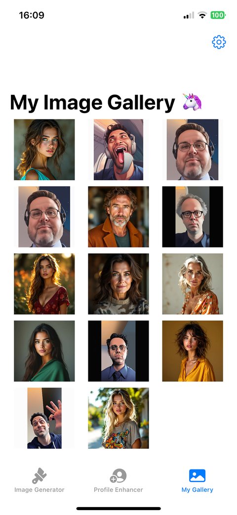 My Image Gallery: every portrait generated so far, in a grid